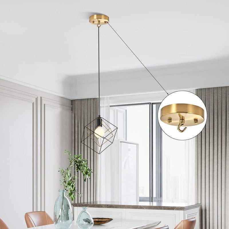 haultop 4.72 Inches Steel Light Canopy Kit, Bass Vintage Chandelier Ceiling Plate with Hook, Retro Pendant Light Canopy Kit with All Mounting Hardware for Pendant Light or Chandelier Satin Brass - Image 2